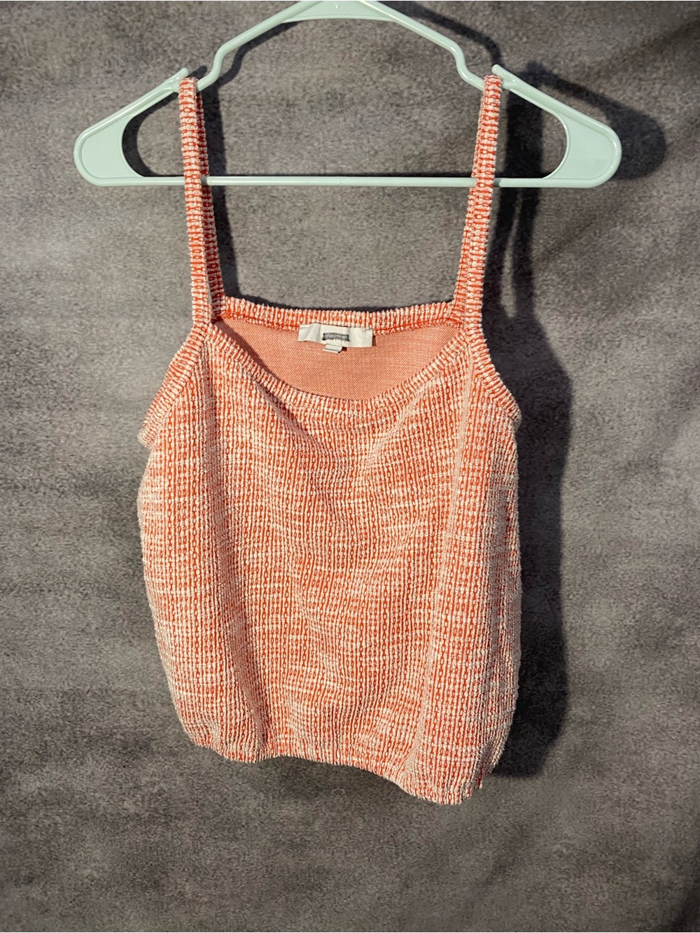 LOFT Textured Tweed Knit Cami Tank Top Coral Orange White Square Neck Womens L